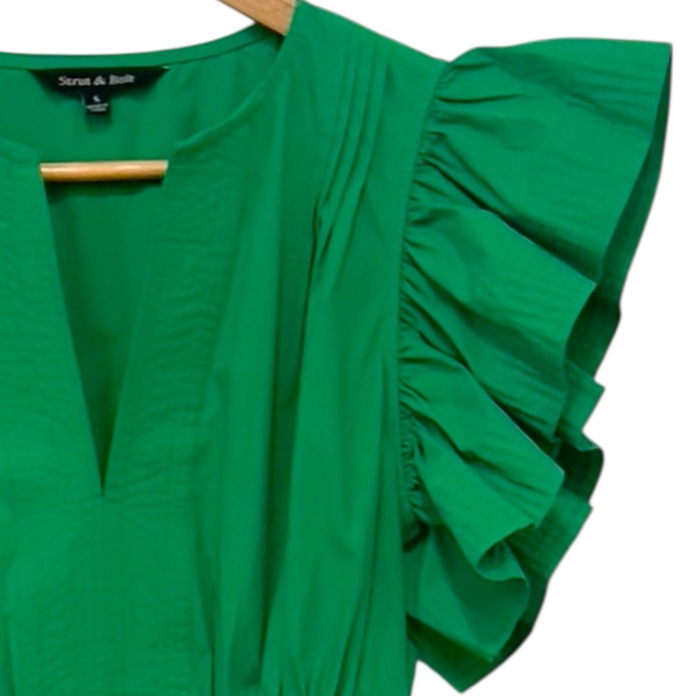 NWOT Strut & Bolt Kelly Green Ruffle Sleeve Mini Dress Small Game Day Resort - Picture 10 of 12